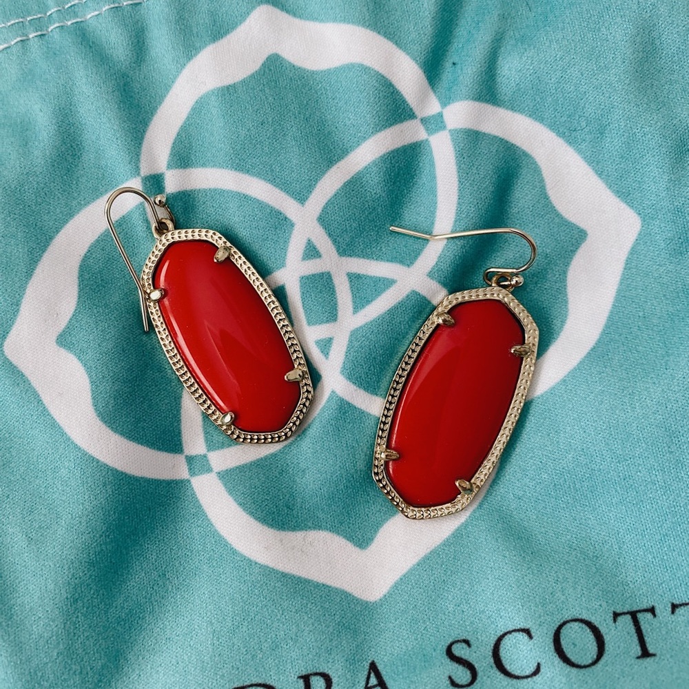 Kendra Scott Elle Gold Drop Earrings Bright Red